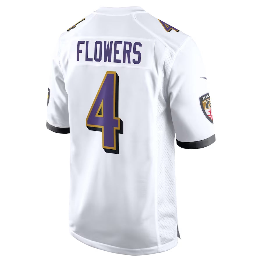 B.Ravens #4 Zay Flowers Player White Alternate Home Game Edoa Stitched Jerseys