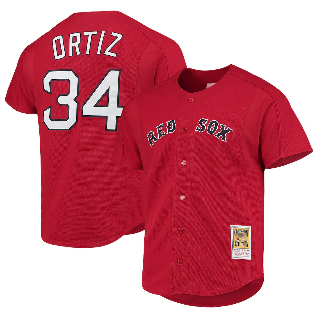B.Red Sox #34 David Ortiz Player Red Mitchell & Ness Cooperstown Collection Home Edoa Stitched Jerseys