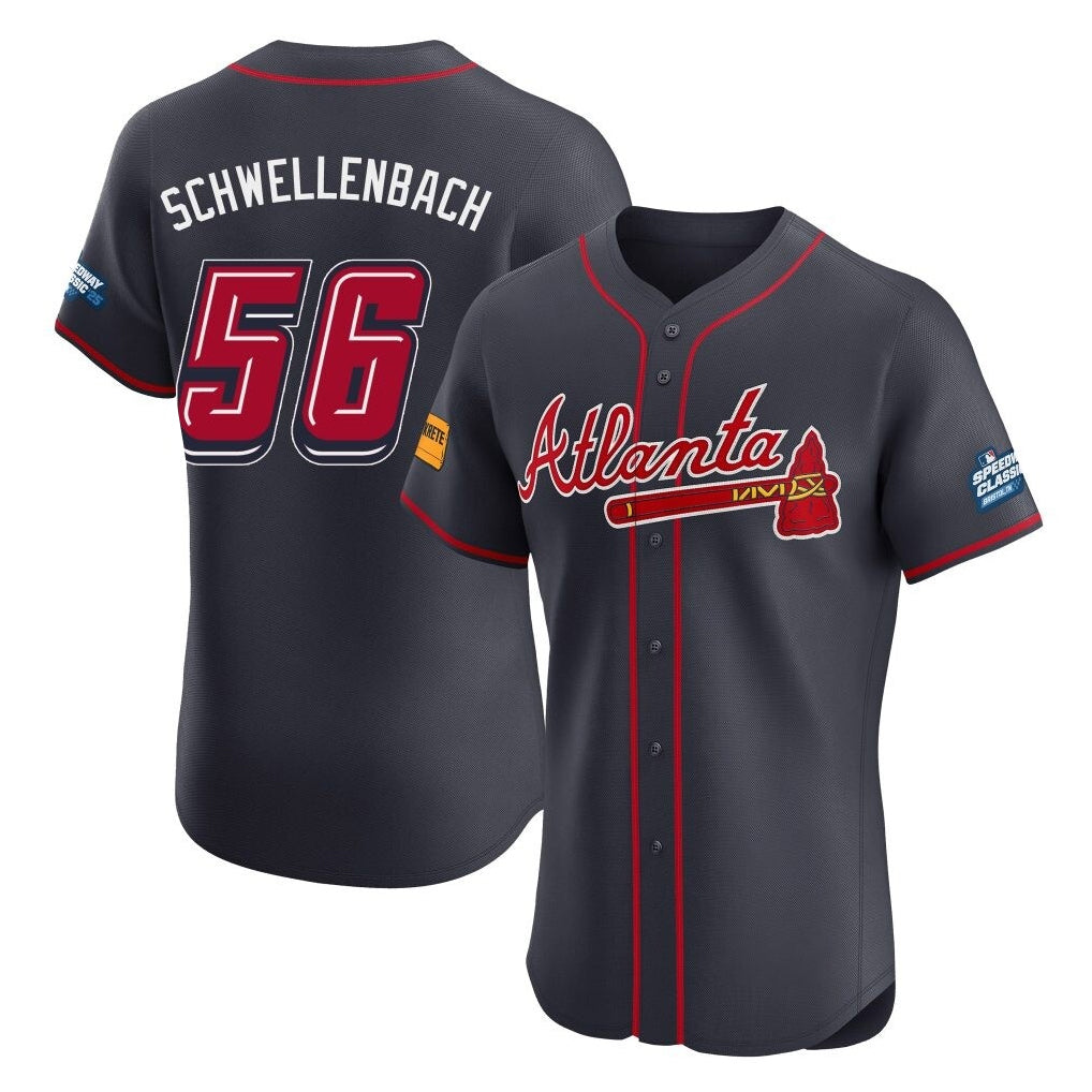 A.Braves #56 Spencer Schwellenbach Player Navy 2025 Speedway Classic Limited Elite Home Game Edoa Stitched Jerseys