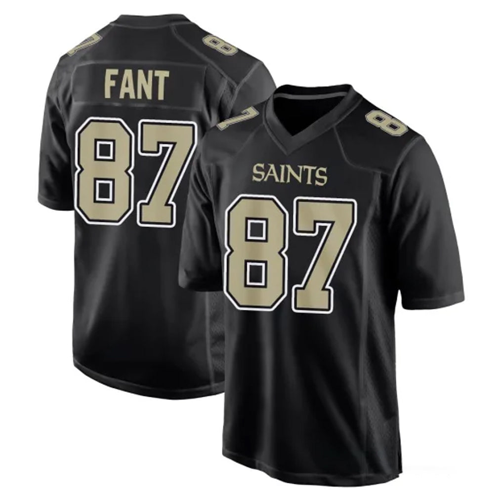 NO.Saints #87 Noah Fant Player Black Carbon Fashion Home Game Edoa Stitched Jerseys