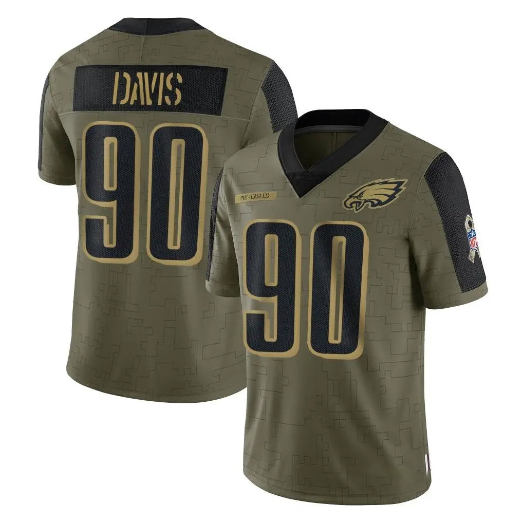 P.Eagles #90 Jordan Davis Player Olive Salute To Service Limited Game Edoa Stitched Jerseys
