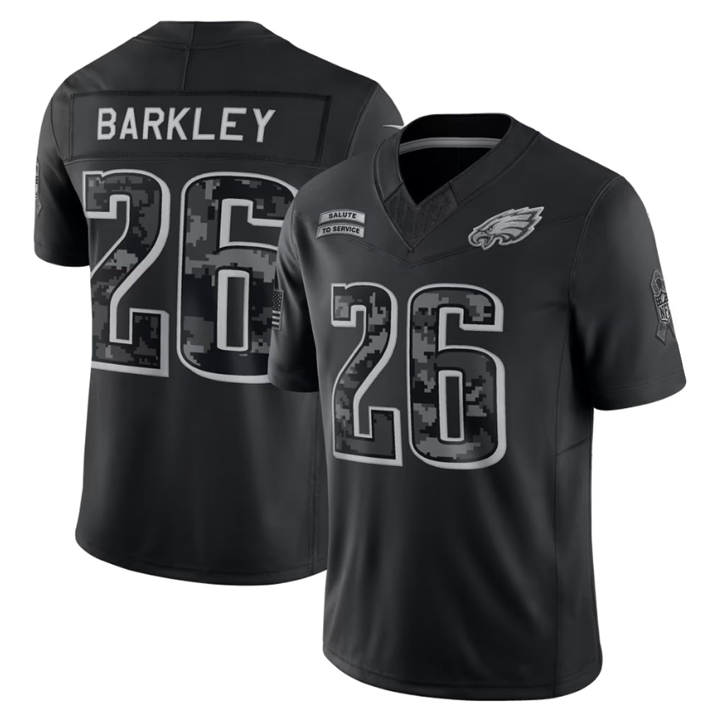P.Eagles #26 Saquon Barkley Player Black Limited 2026 Salute to Service Home Game Edoa Stitched Jerseys