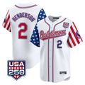 B.Orioles #2 Gunnar Henderson Player White USA 250 Independence Day Vapor Premier Limited Home Game Edoa Stitched Jerseys