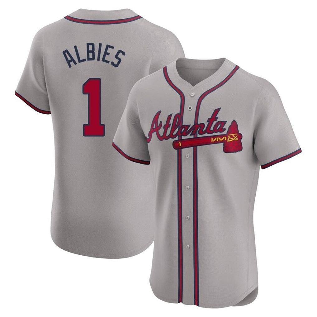 A.Braves #1 Ozzie Albies Player Gray Limited Elite Home Game Edoa Stitched Jerseys