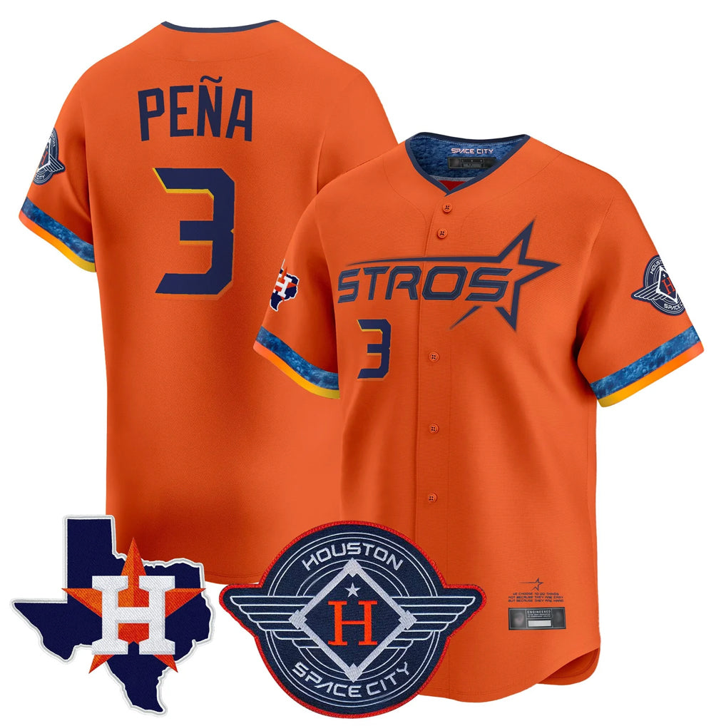 H.Astros #3 Jeremy Pe?a Player Orange City Connect Texas Patch Vapor Premier Limited Home Edoa Stitched Jerseys