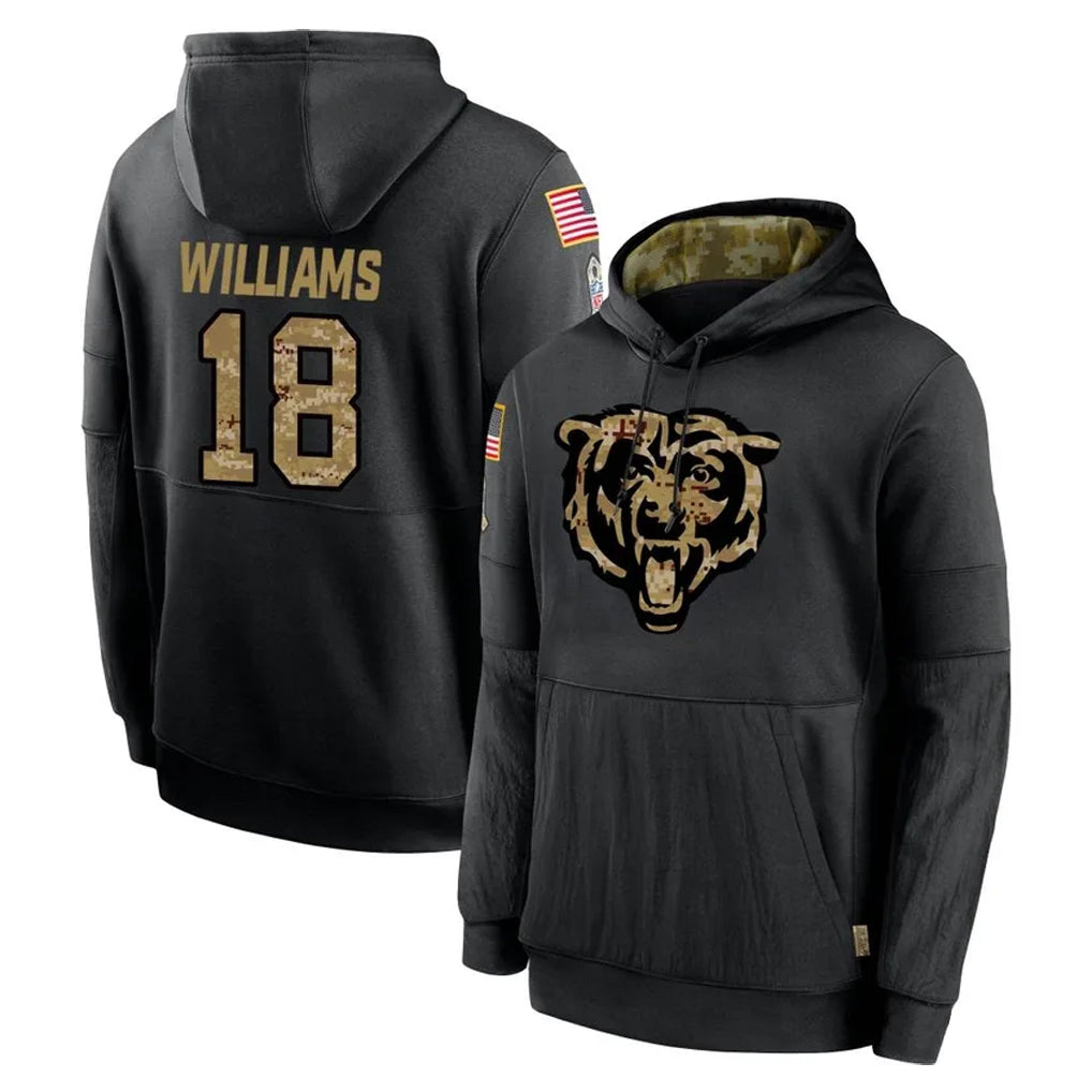 C.Bears #18 Caleb Williams Player Black Salute to Service Pullover Hoodies Limited Edoa Stitched Jerseys
