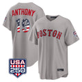 B.Red Sox #19 Roman Anthony Player Gray Road USA 250 Fourth of July Home Game Edoa Stitched Jerseys