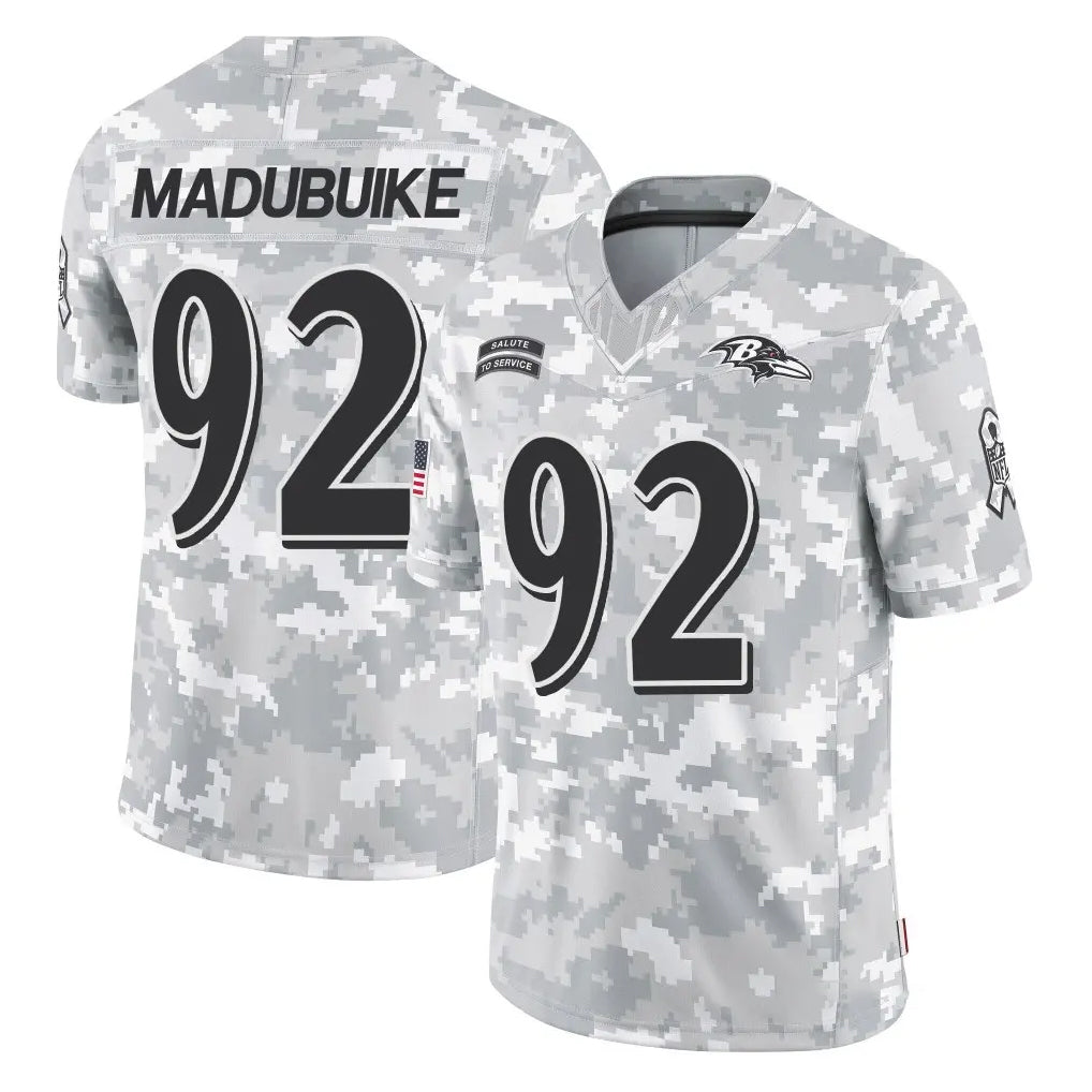 B.Ravens #92 Nnamdi Madubuike Player Arctic Camo Salute to Service Limited Edoa Stitched Jerseys