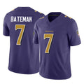 B.Ravens #7 Rashod Bateman Player Purple Vapor F.U.S.E. Limited Edoa Stitched Jerseys