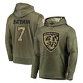 B.Ravens #7 Rashod Bateman Player Olive Salute to Service Pullover Hoodie Edoa Stitched Jerseys