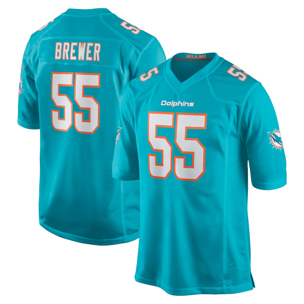 M.Dolphins #55 Aaron Brewer Player Aqua Home Game Edoa Stitched Jerseys