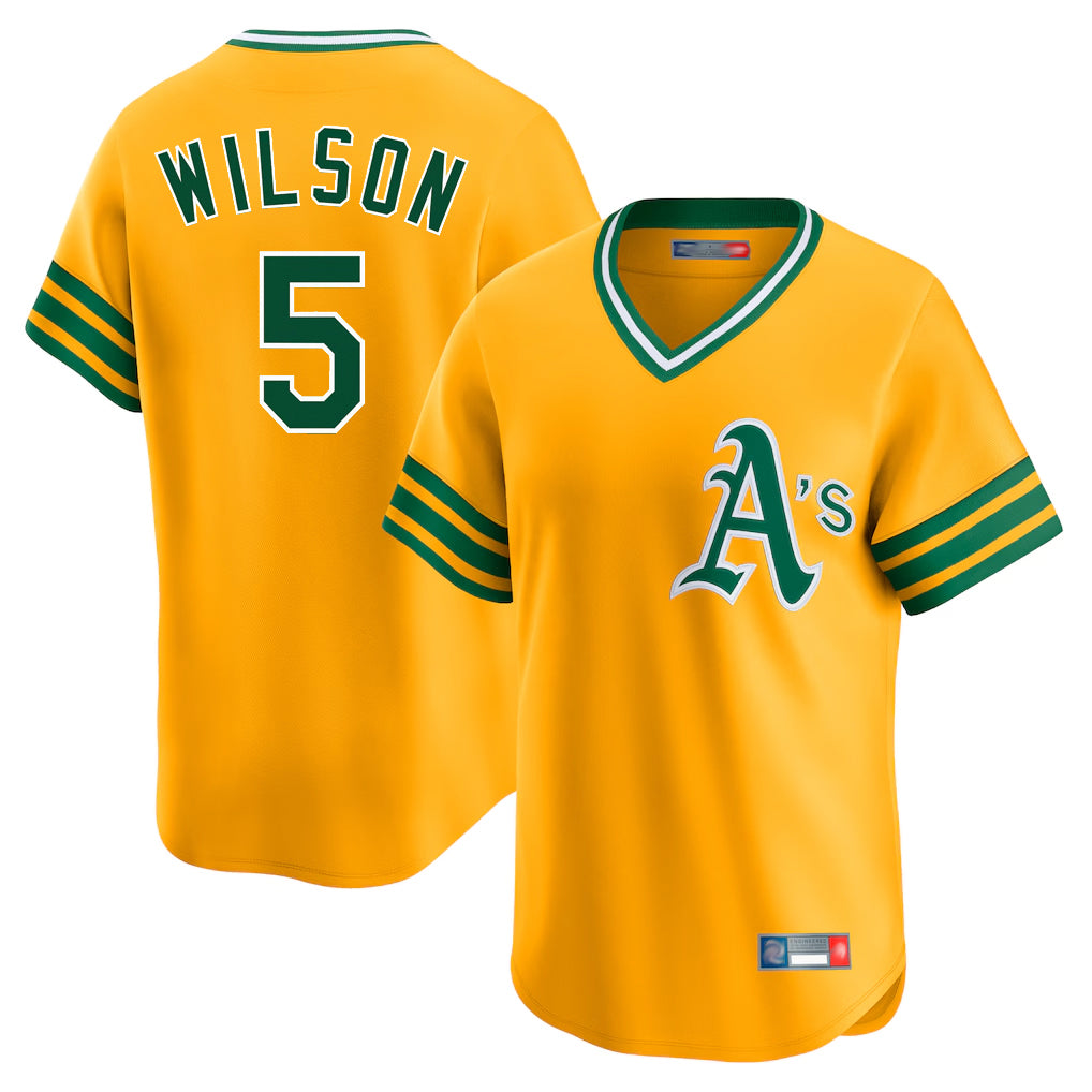 Athletics #5 Jacob Wilson Player Gold Cooperstown Collection T-shirt Game Edoa Stitched Jerseys