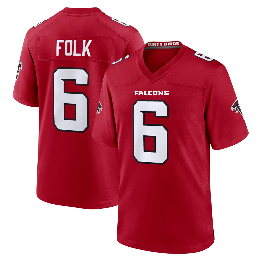 A.Falcons #6 Nick Folk Player Red Team Color Home Game Edoa Stitched Jerseys