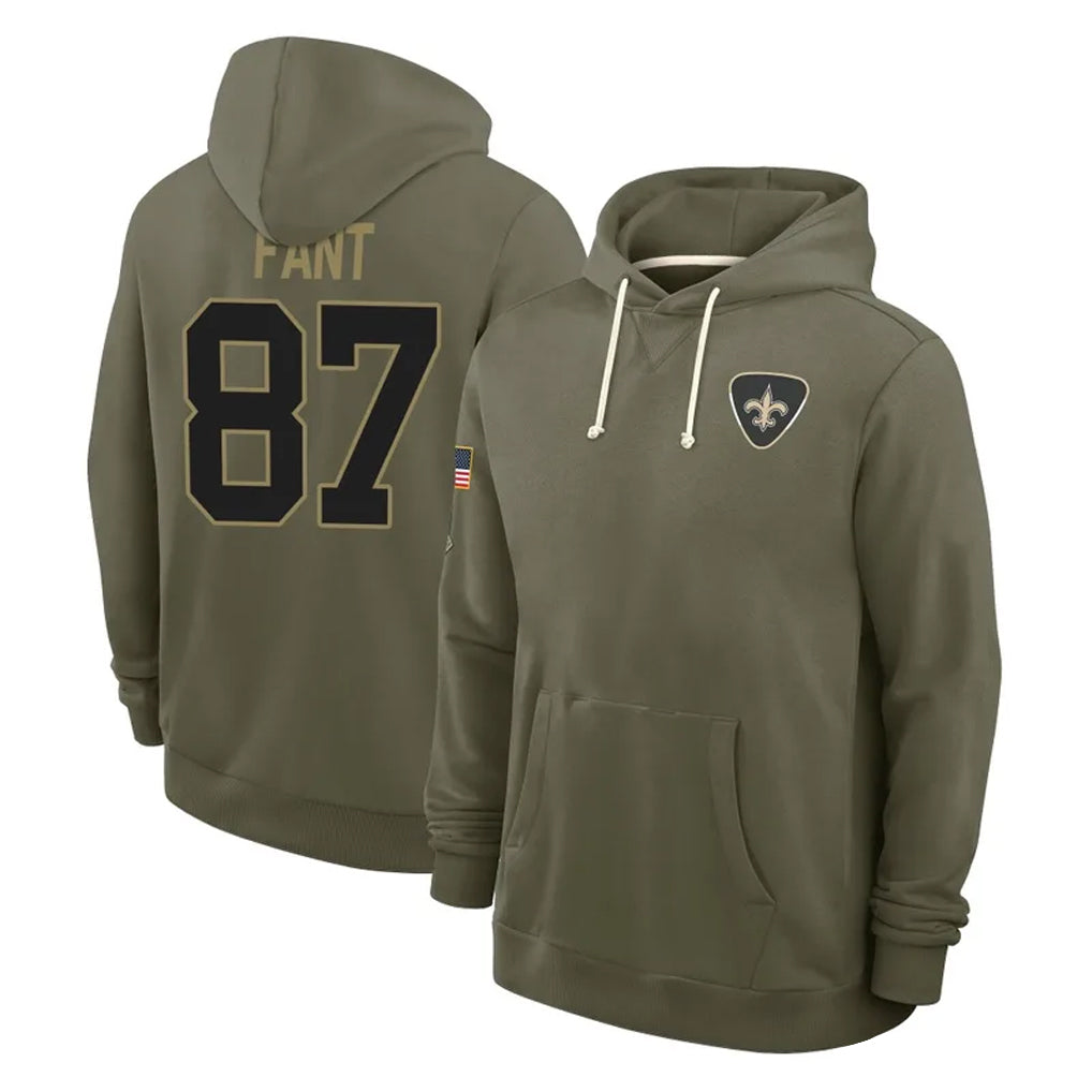 NO.Saints #87 Noah Fant Player Olive Salute to Service Pullover Hoodies Limited Edoa Stitched Jerseys