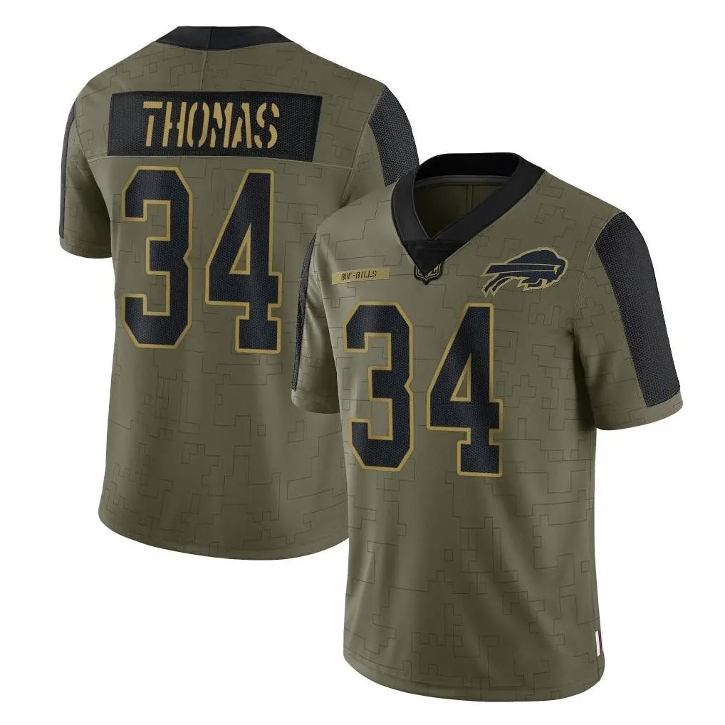 B.Bills #34 Thurman Thomas Player Olive Salute To Service Limited Edoa Stitched Jerseys