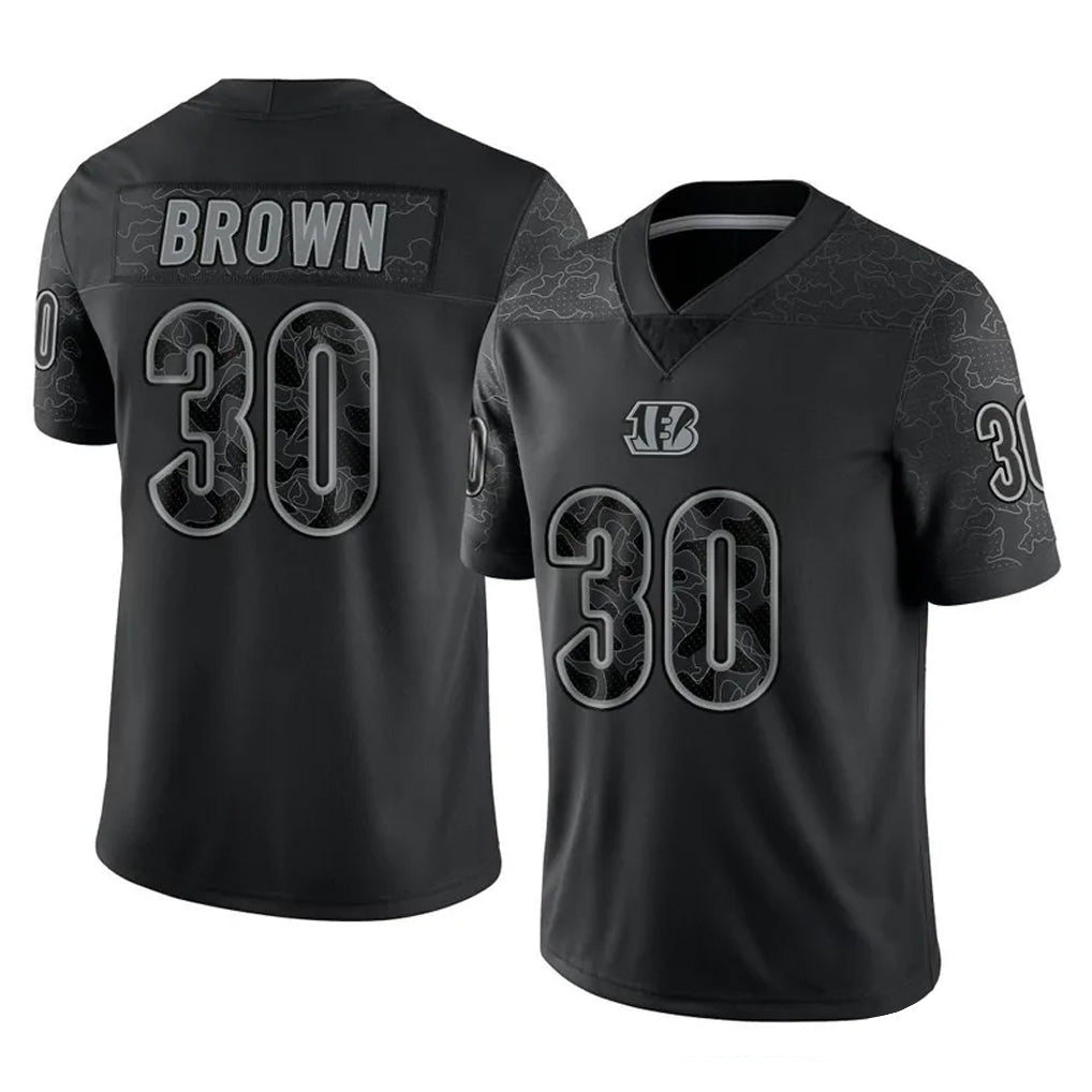 C.Bengals #30 Chase Brown Player Black Reflective Limited Game Edoa Stitched Jerseys
