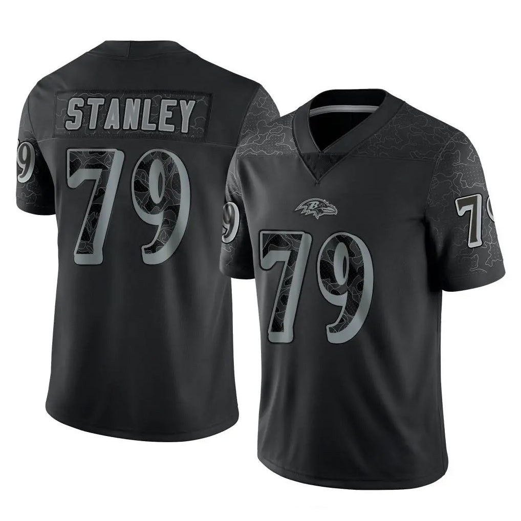 B.Ravens #79 Ronnie Stanley Player Black REFLECTIVE Limited Edoa Stitched Jerseys