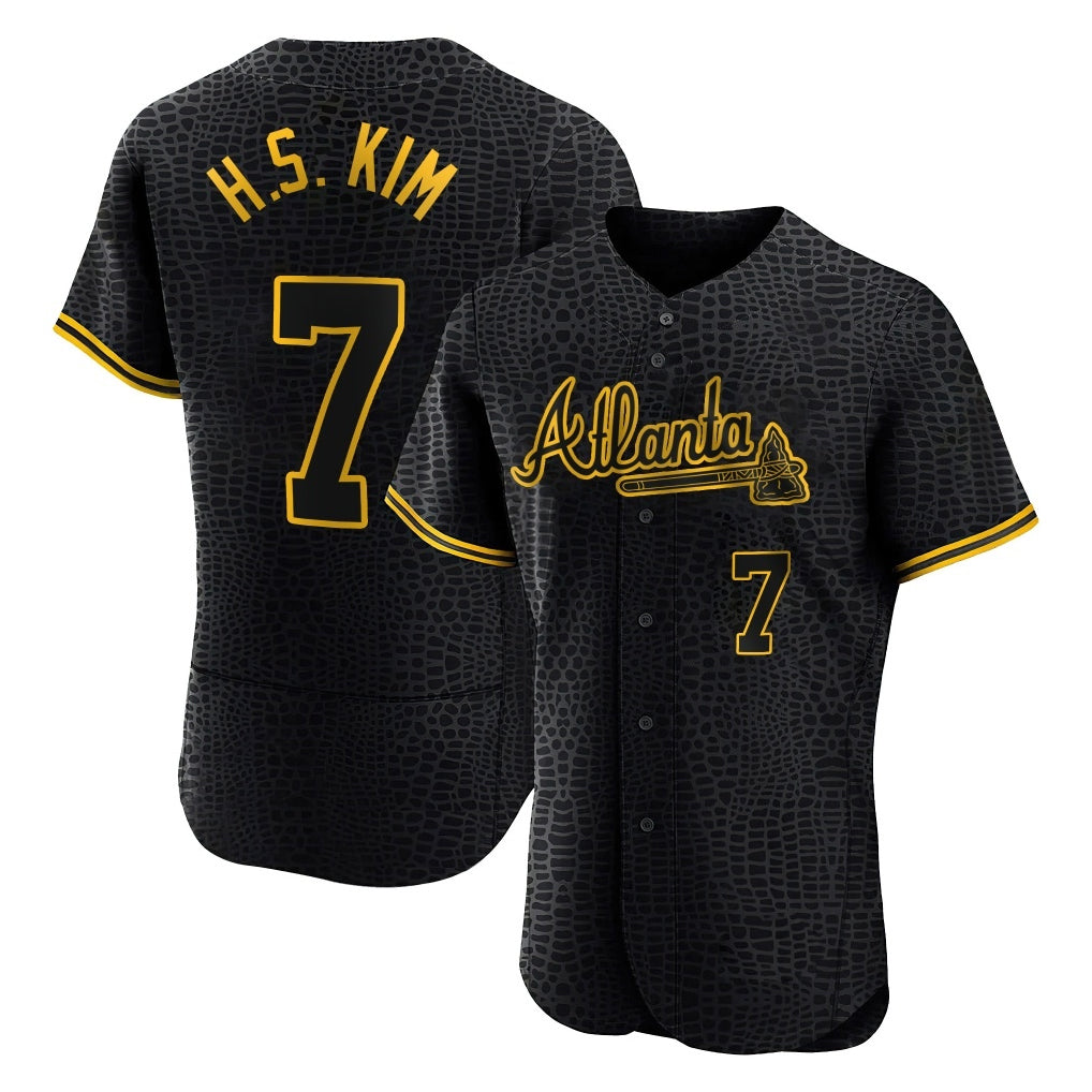 A.Braves #7 Ha-Seong Kim Player Black Snake Skin City Limited Elite Home Game Edoa Stitched Jerseys