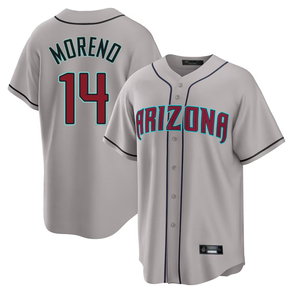 A.Diamondbacks #14 Gabriel Moreno Player Gray Road Home Game Edoa Stitched Jerseys