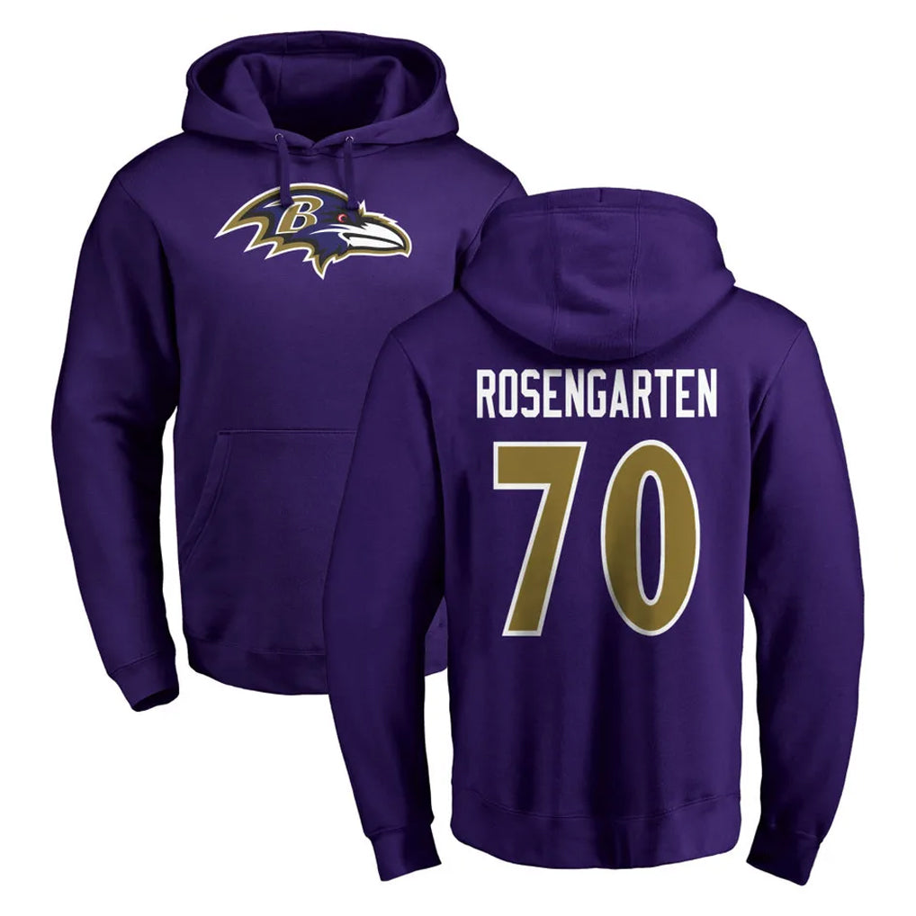 B.Ravens #70 Roger Rosengarten Player Purple Salute to Service Pullover Hoodie Edoa Stitched Jerseys