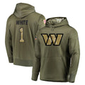W.Commanders #1 Rachaad White Player Olive Salute to Service Pullover Hoodie Limited Home Game Edoa Stitched Jerseys