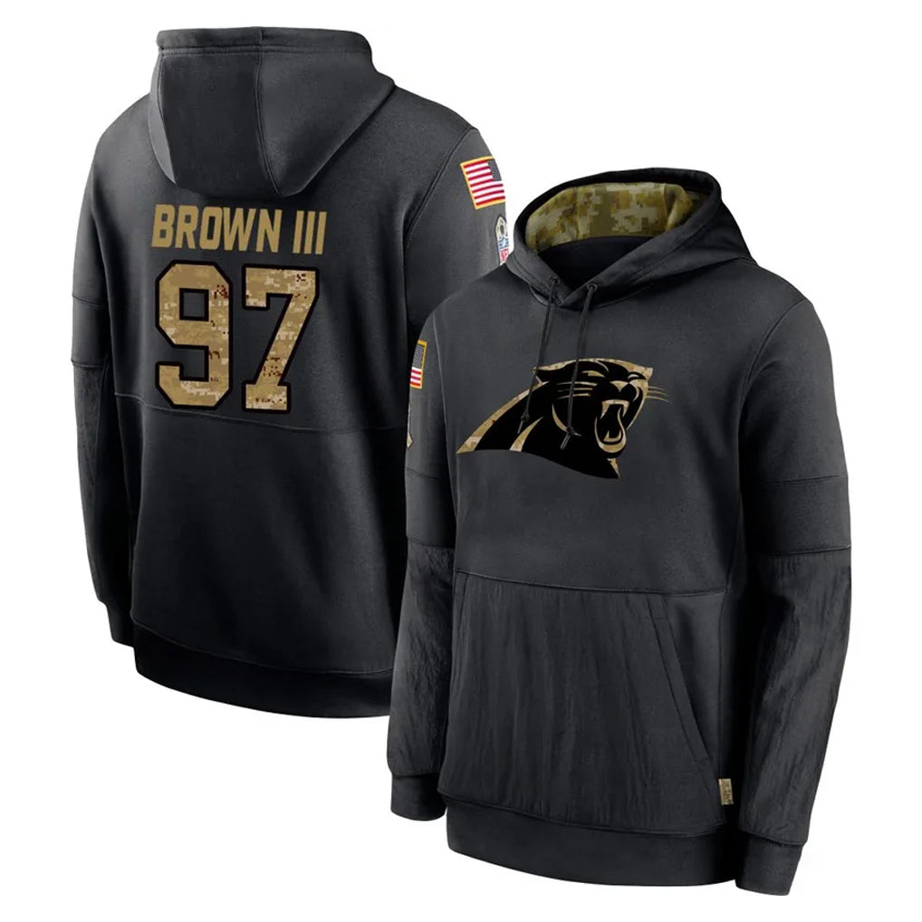 C.Panthers #97 Bobby Brown III Player Black Salute to Service Pullover Hoodies Limited Game Edoa Stitched Jerseys