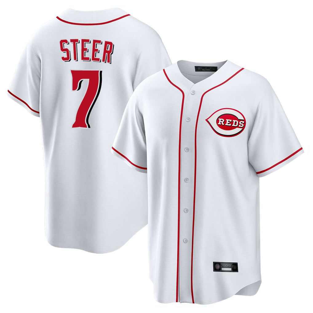 C.Reds #7 Spencer Steer Player White Game Home Edoa Stitched Jerseys
