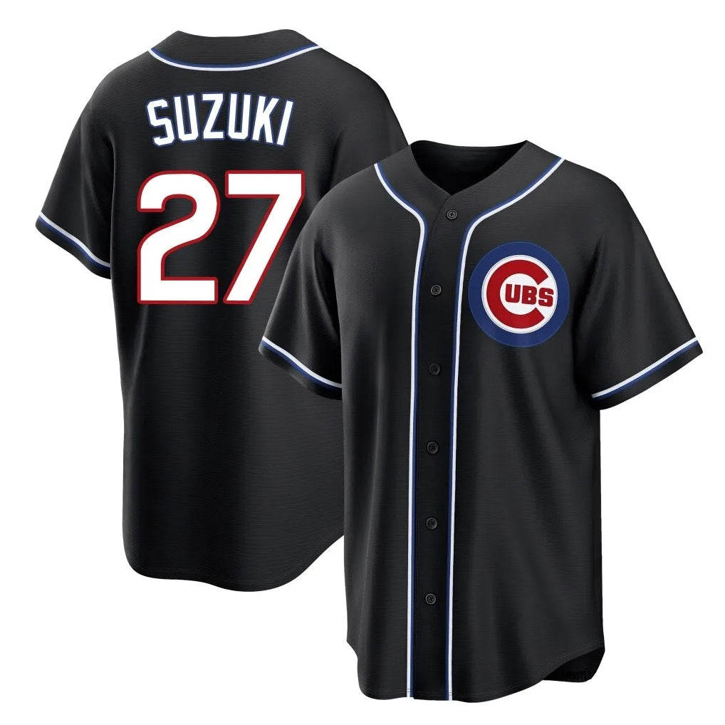 C.Cubs #27 Seiya Suzuki Player Black Fashion Out Game Edoa Stitched Jerseys