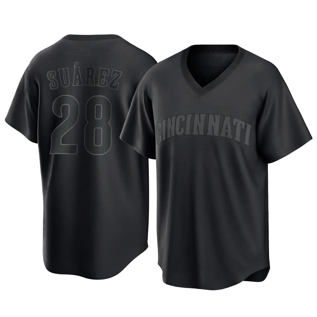 C.Reds #28 Eugenio Su¨¢rez Player Black T-shirt Game Home Edoa Stitched Jerseys