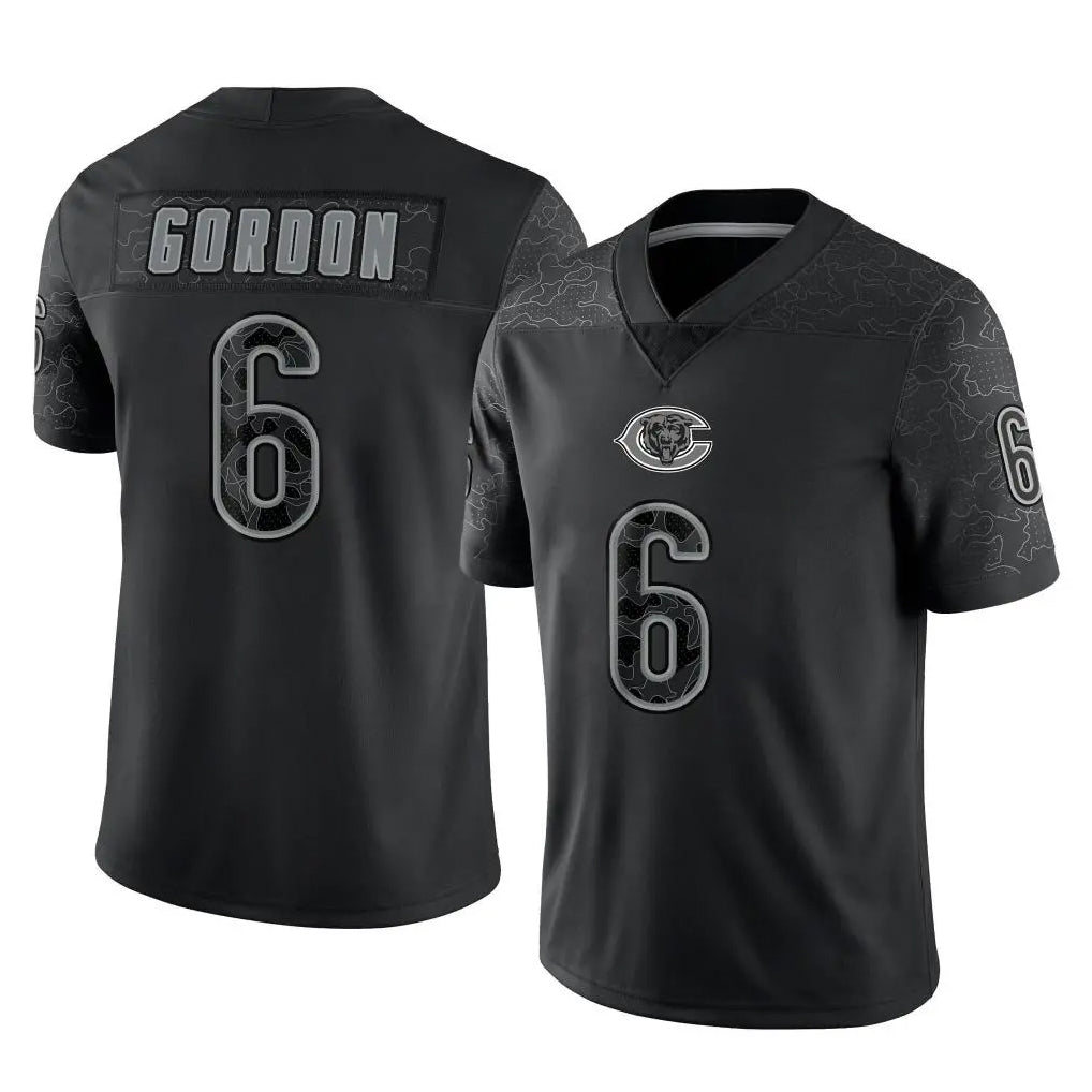 C.Bears #6 Kyler Gordon Player Black REFLECTIVE Limited Game Edoa Stitched Jerseys