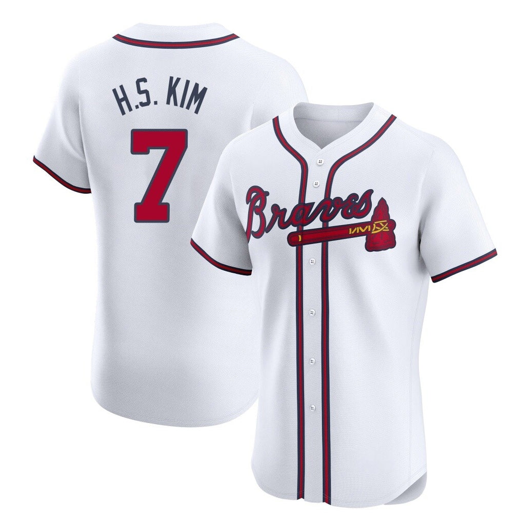 A.Braves #7 Ha-Seong Kim Player White Limited Elite Home Game Edoa Stitched Jerseys