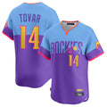 C.Rockies #14 Ezequiel Tovar Player Purple-Light Blue City Connect Limited Home T-shirt Edoa Stitched Jerseys