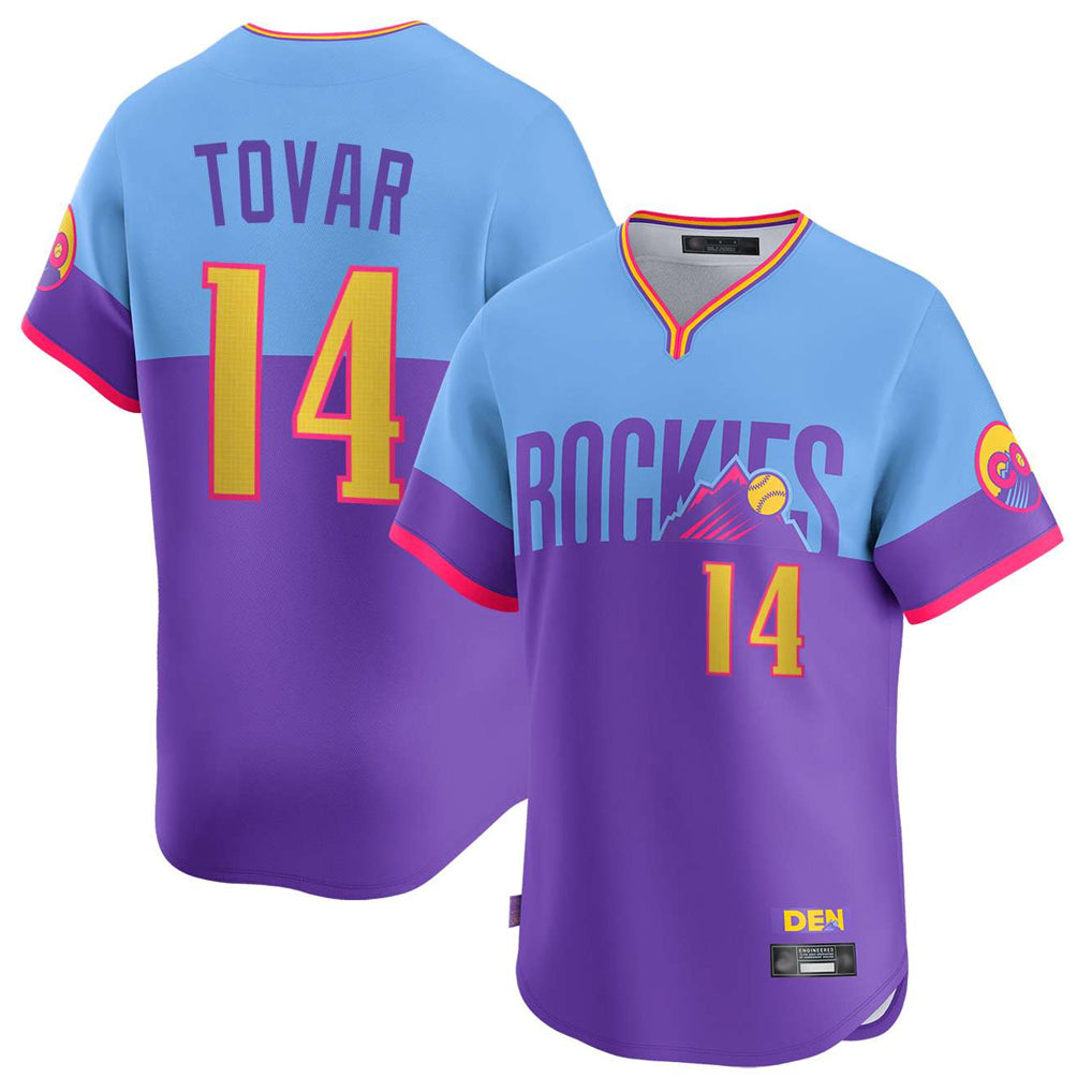 C.Rockies #14 Ezequiel Tovar Player Purple-Light Blue City Connect Limited Home T-shirt Edoa Stitched Jerseys