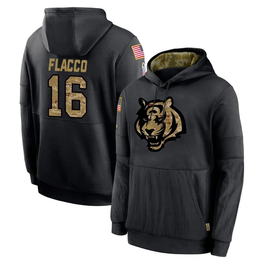 C.Bengals #16 Joe Flacco Player Black Salute to Service Pullover Hoodies Limited Edoa Stitched Jerseys