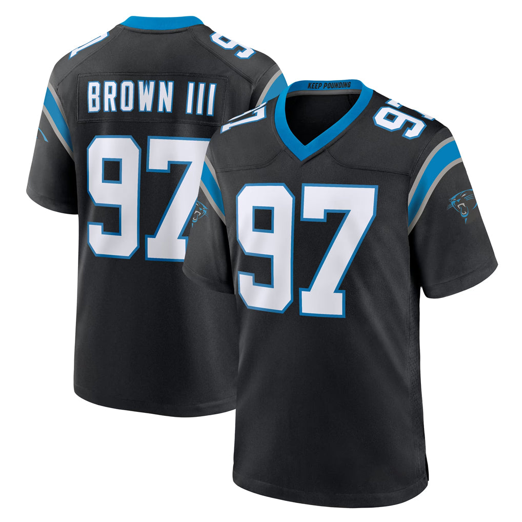 C.Panthers #97 Bobby Brown III Player Black Limited Home Game Edoa Stitched Jerseys