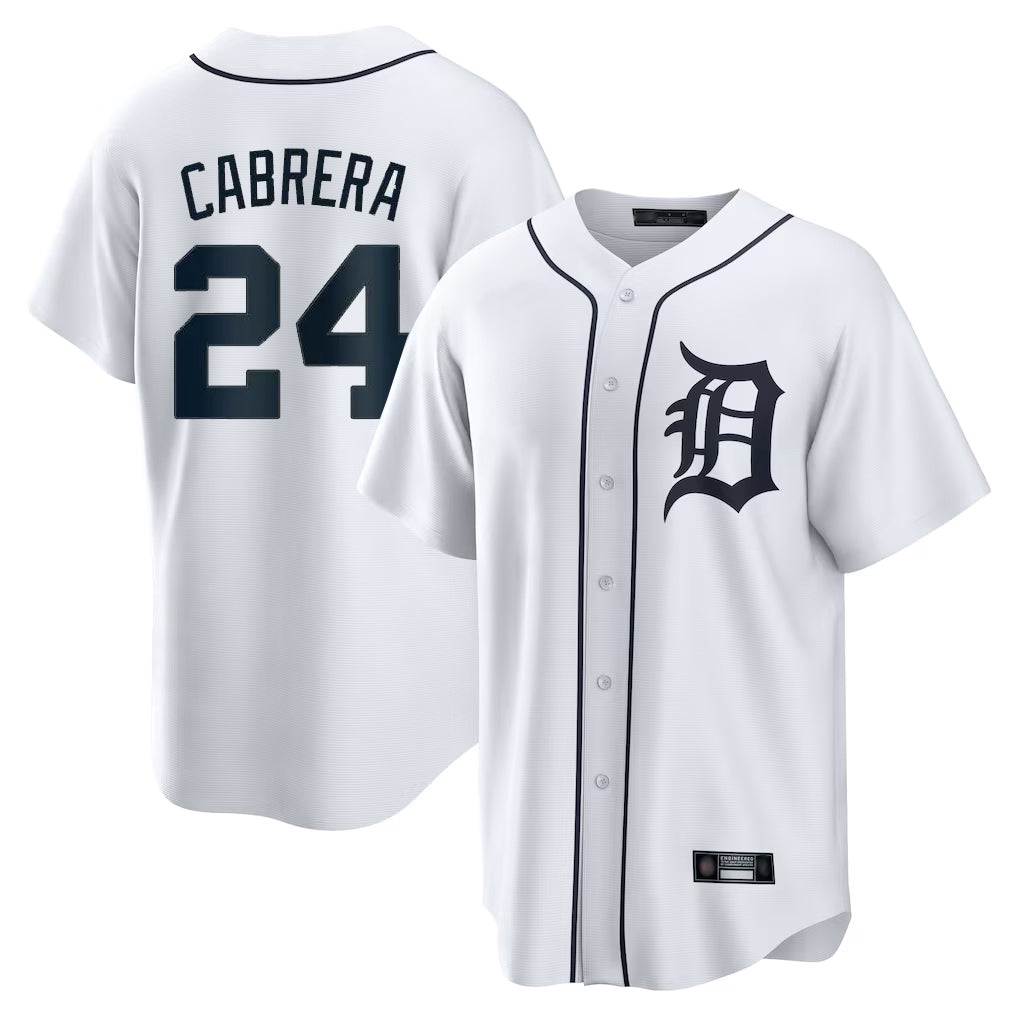 D.Tigers #24 Miguel Cabrera Player White Home Game Edoa Stitched Jerseys