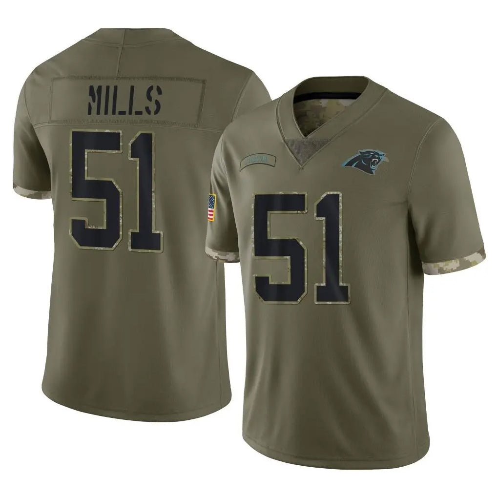 C.Panthers #51 Sam Mills Player Olive Salute to Service Game Edoa Stitched Jerseys