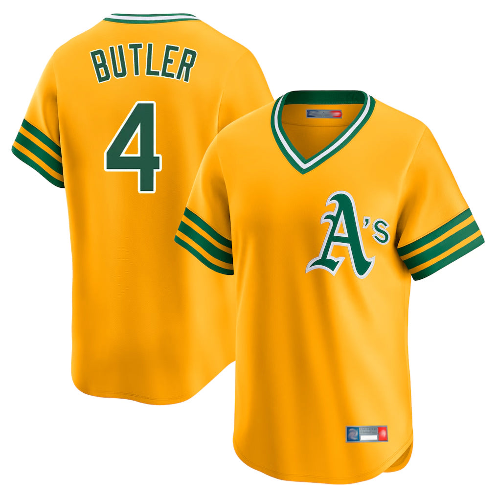 Athletics #4 Lawrence Butler Player Gold Cooperstown Collection T-shirt Game Edoa Stitched Jerseys