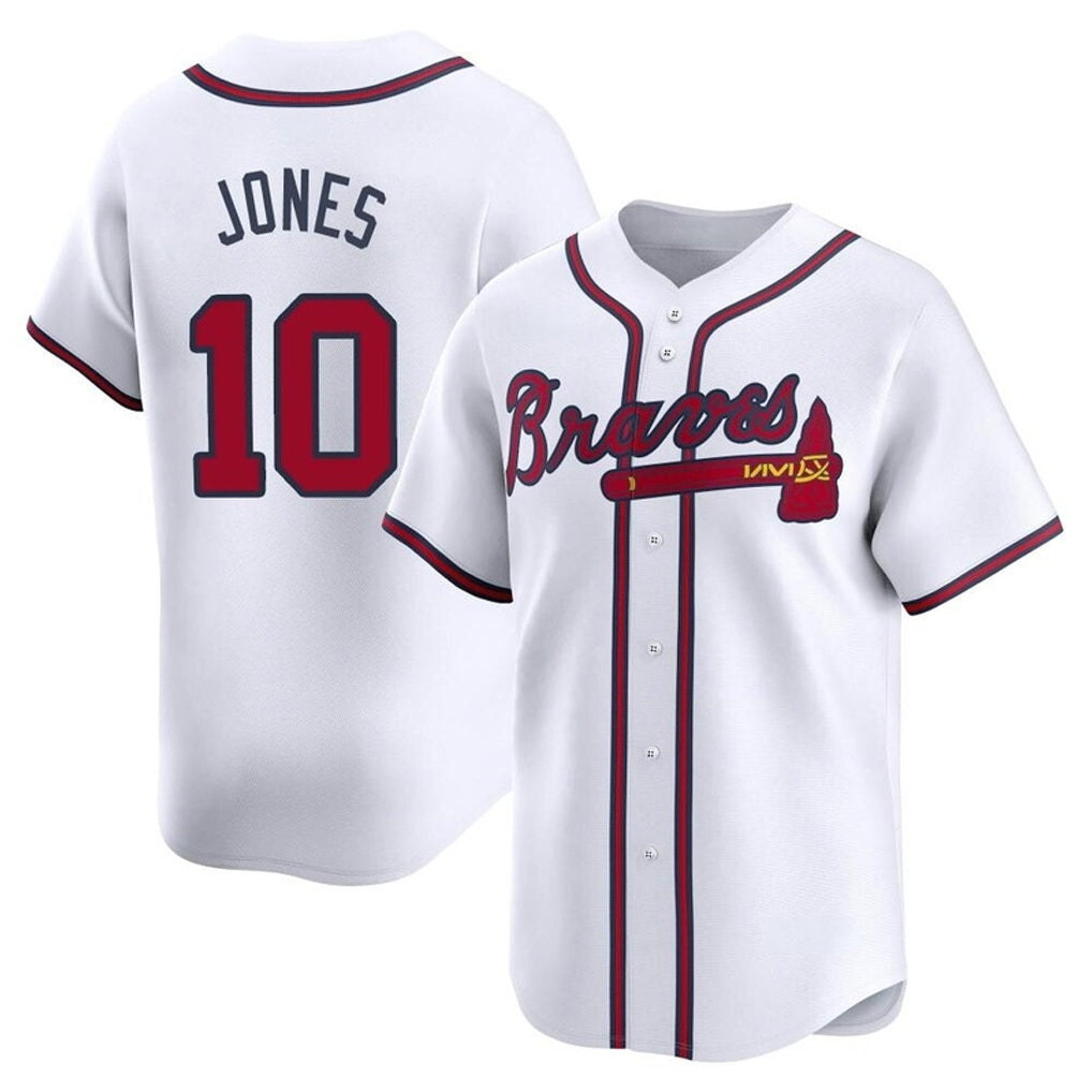 A.Braves #10 Chipper Jones Player White Limited Home Game Edoa Stitched Jerseys