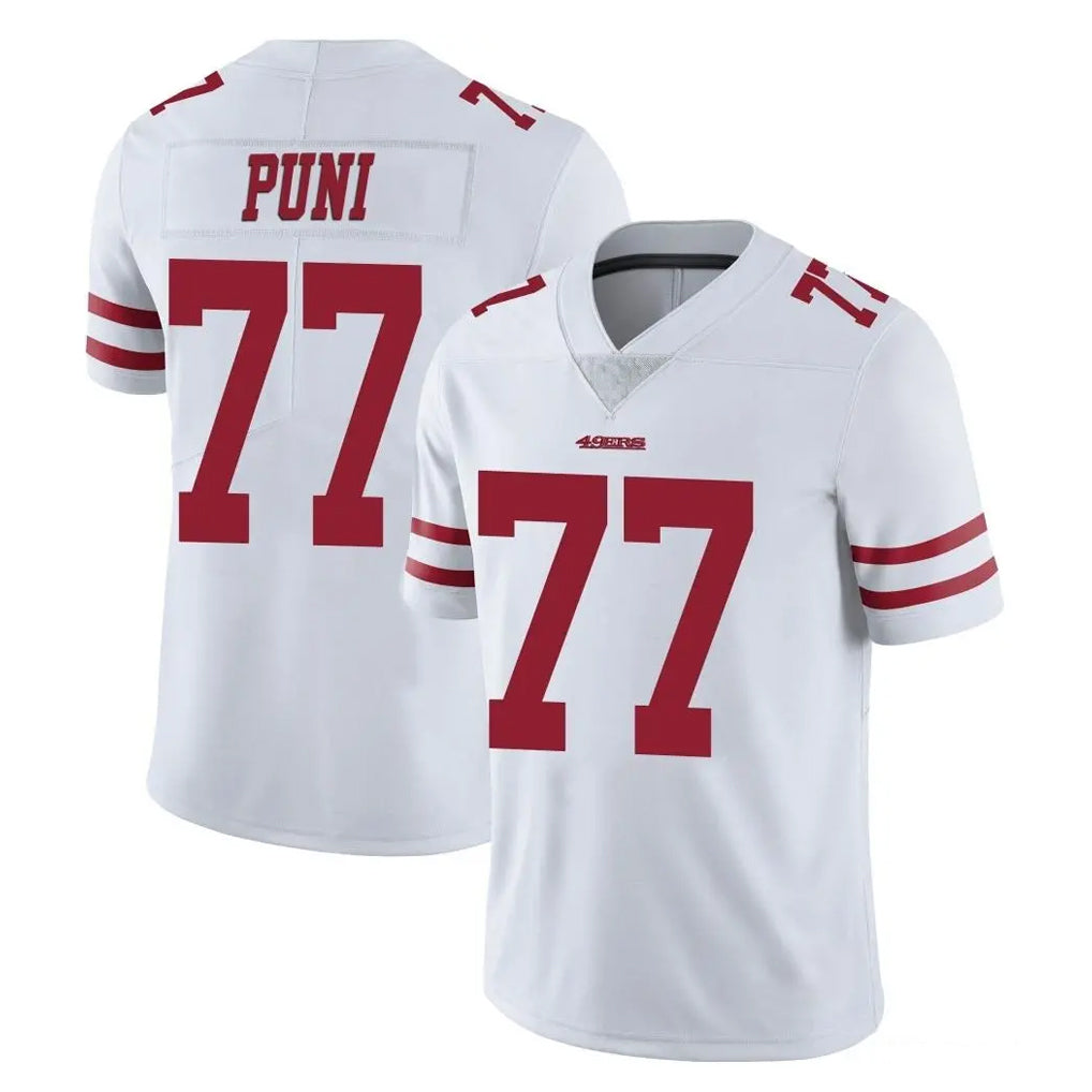 SF.49ers #77 Dominick Puni Player White Limited Vapor Untouchable Home Game Edoa Stitched Jerseys