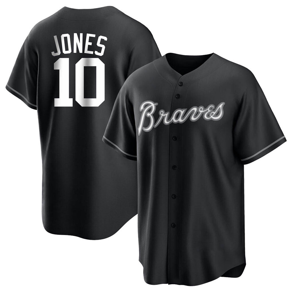 A.Braves #10 Chipper Jones Player Black Home Game Edoa Stitched Jerseys