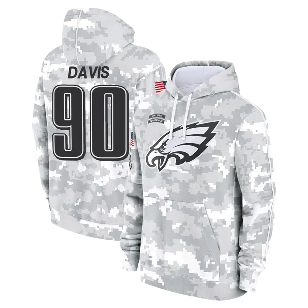 P.Eagles #90 Jordan Davis Player Arctic Camo Salute to Service Pullover Hoodies Limited Game Edoa Stitched Jerseys