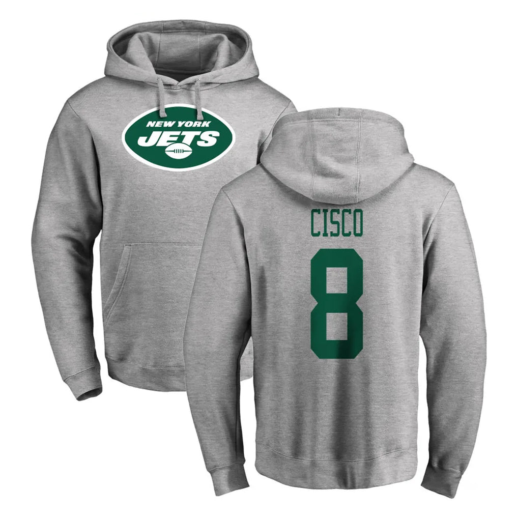 NY.Jets #8 Andre Cisco Player Gray LOGO Pullover Hoodies Limited Game Edoa Stitched Jerseys