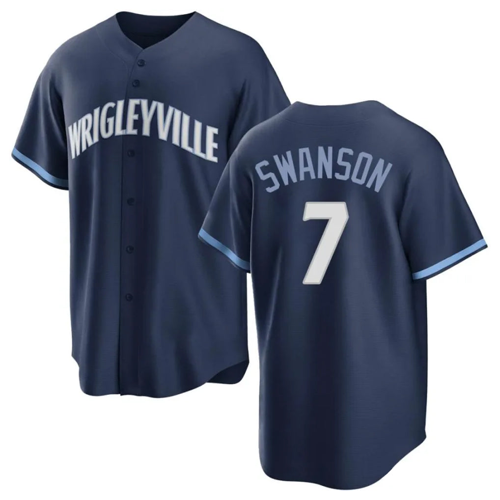 C.Cubs #7 Dansby Swanson Player Navy City Connect Home Game Edoa Stitched Jerseys