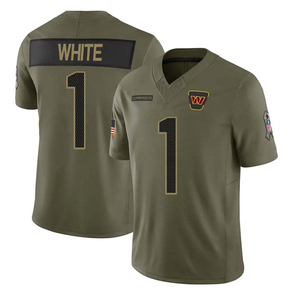 W.Commanders #1 Rachaad White Player Olive 2025 Salute To Service Limited Home Game Edoa Stitched Jerseys