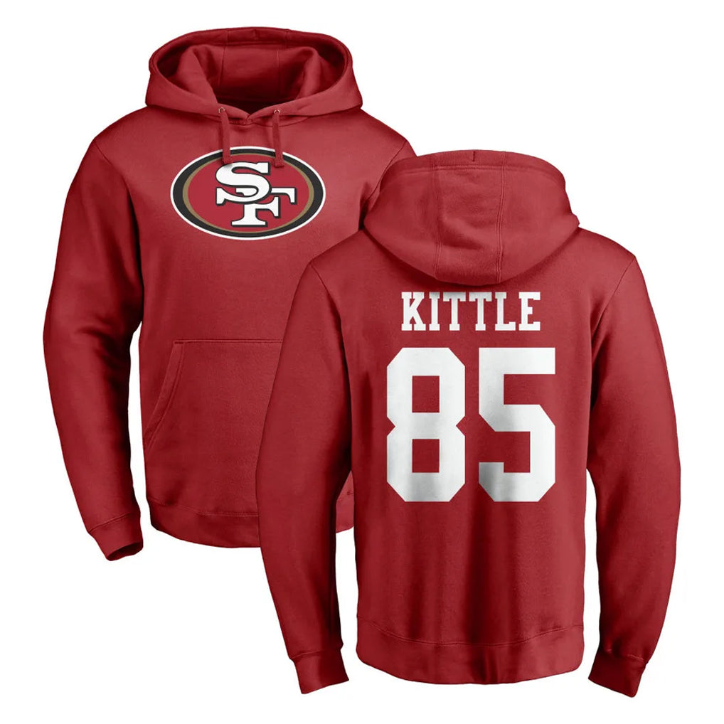 SF.49ers #85 George Kittle Player Red LOGO Pullover Hoodies Home Game Edoa Stitched Jerseys