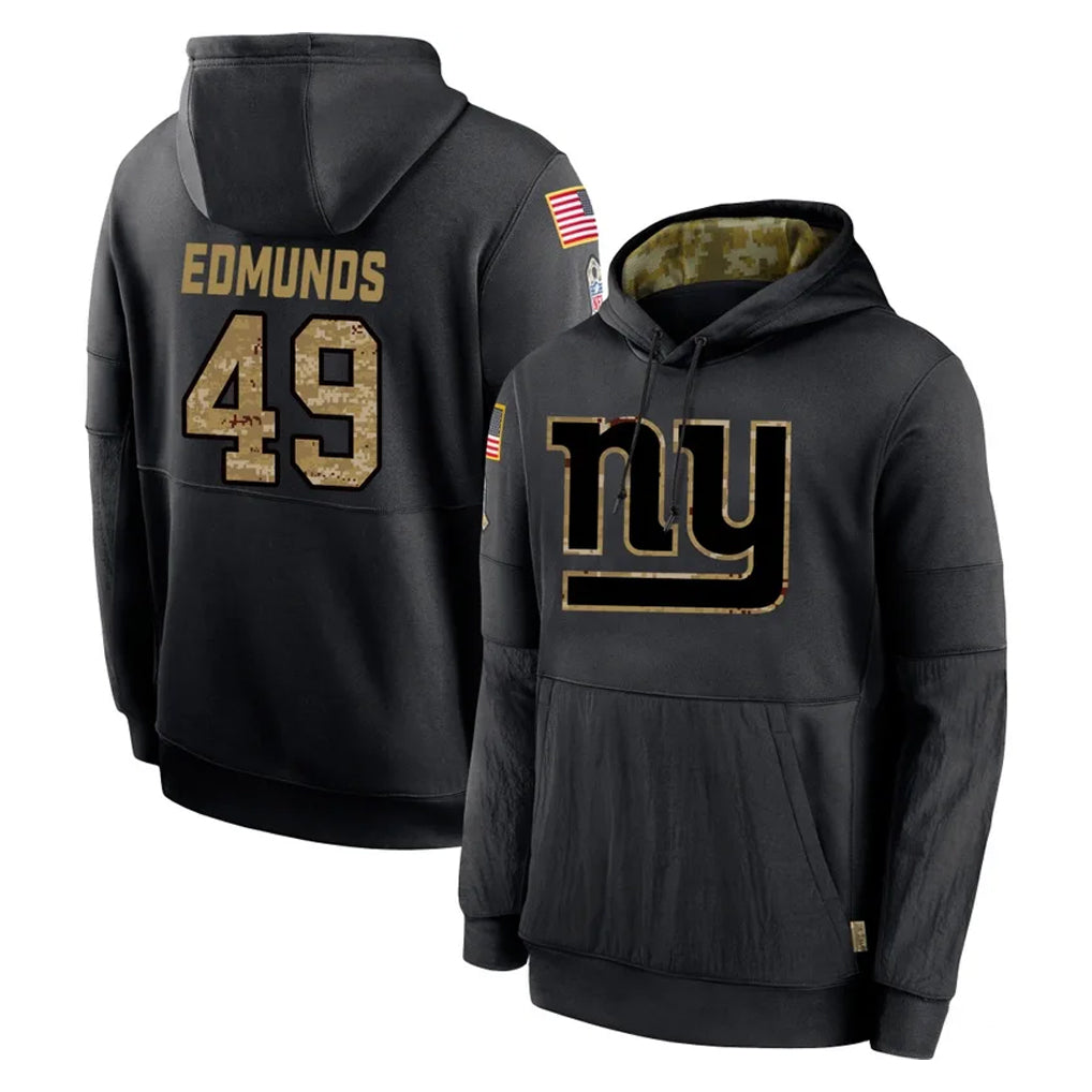 NY.Giants #49 Tremaine Edmunds Player Black Salute to Service Hoodies Limited Game Edoa Stitched Jerseys