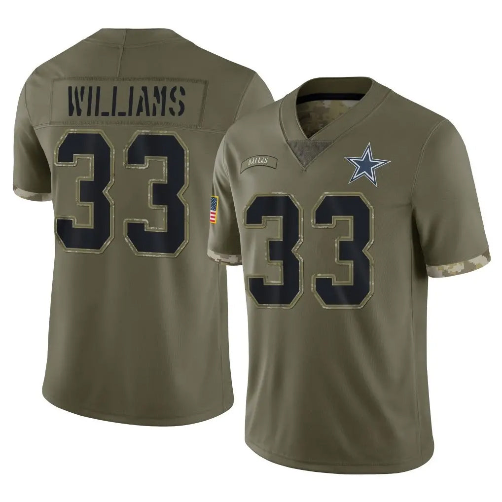 D.Cowboys #33 Javonte Williams Player Olive Salute to Service Limited Game Edoa Stitched Jerseys