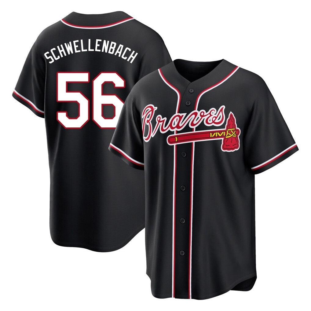 A.Braves #56 Spencer Schwellenbach Player Black Fashion Out Game Edoa Stitched Jerseys