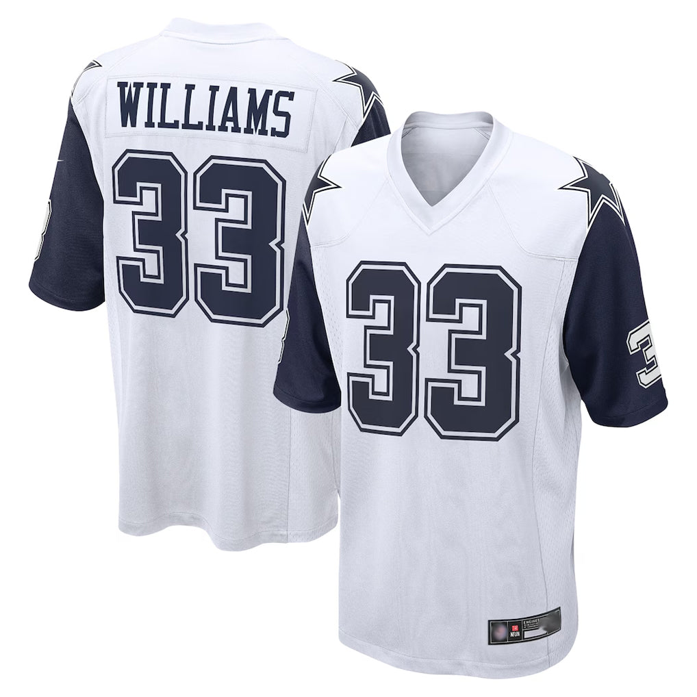 D.Cowboys #33 Javonte Williams Player White-Navy Home Game Edoa Stitched Jerseys
